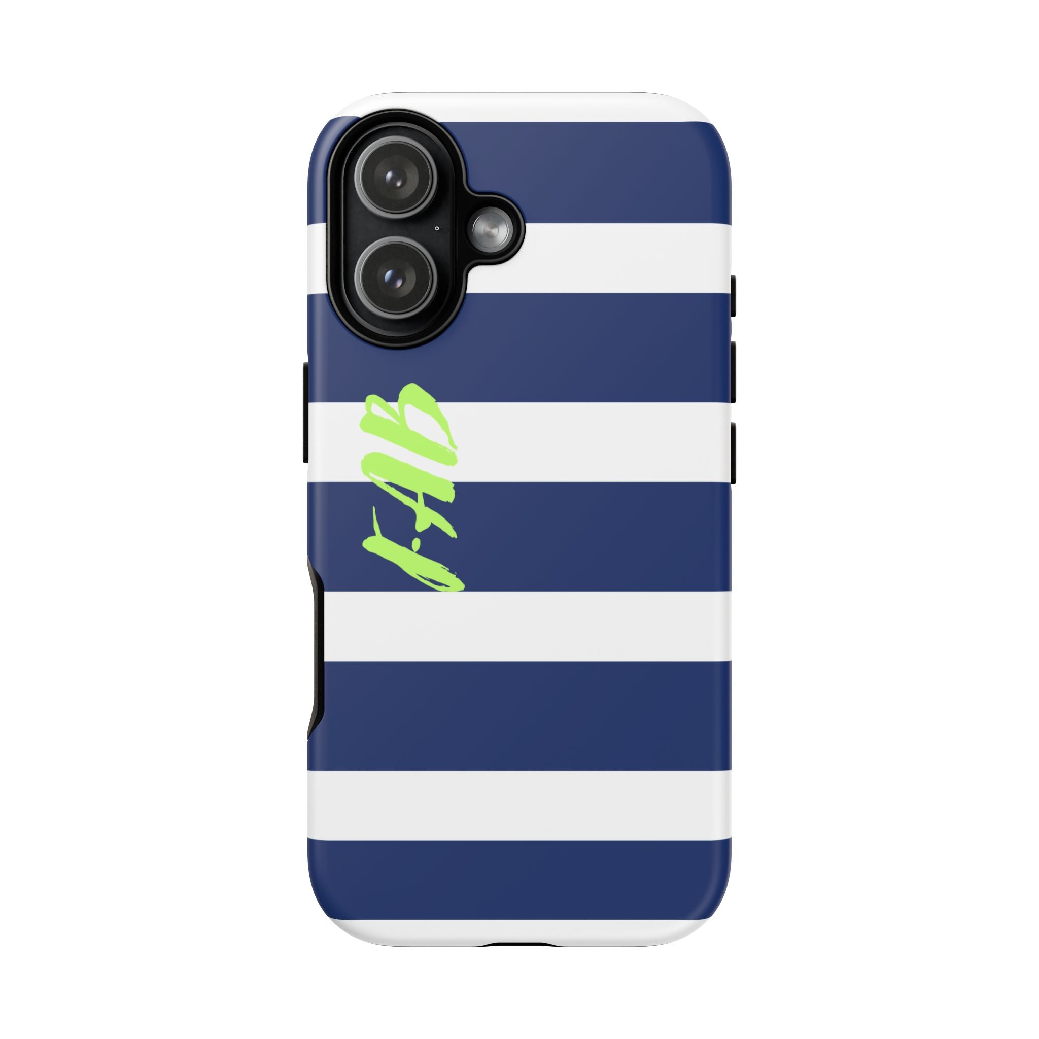 Navy Striped Tough Phone Case — 'Fab' Neon Script Protective Cover