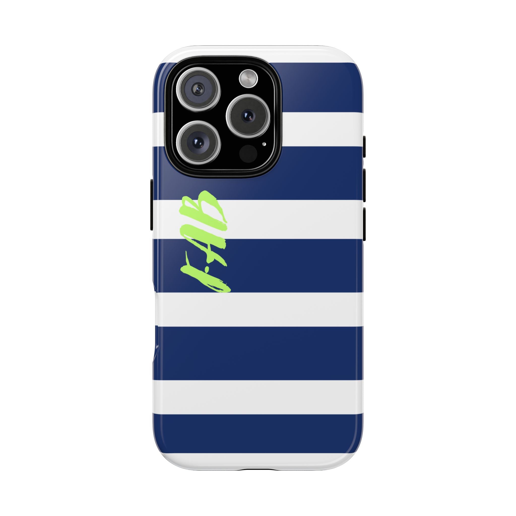 Navy Striped Tough Phone Case — 'Fab' Neon Script Protective Cover