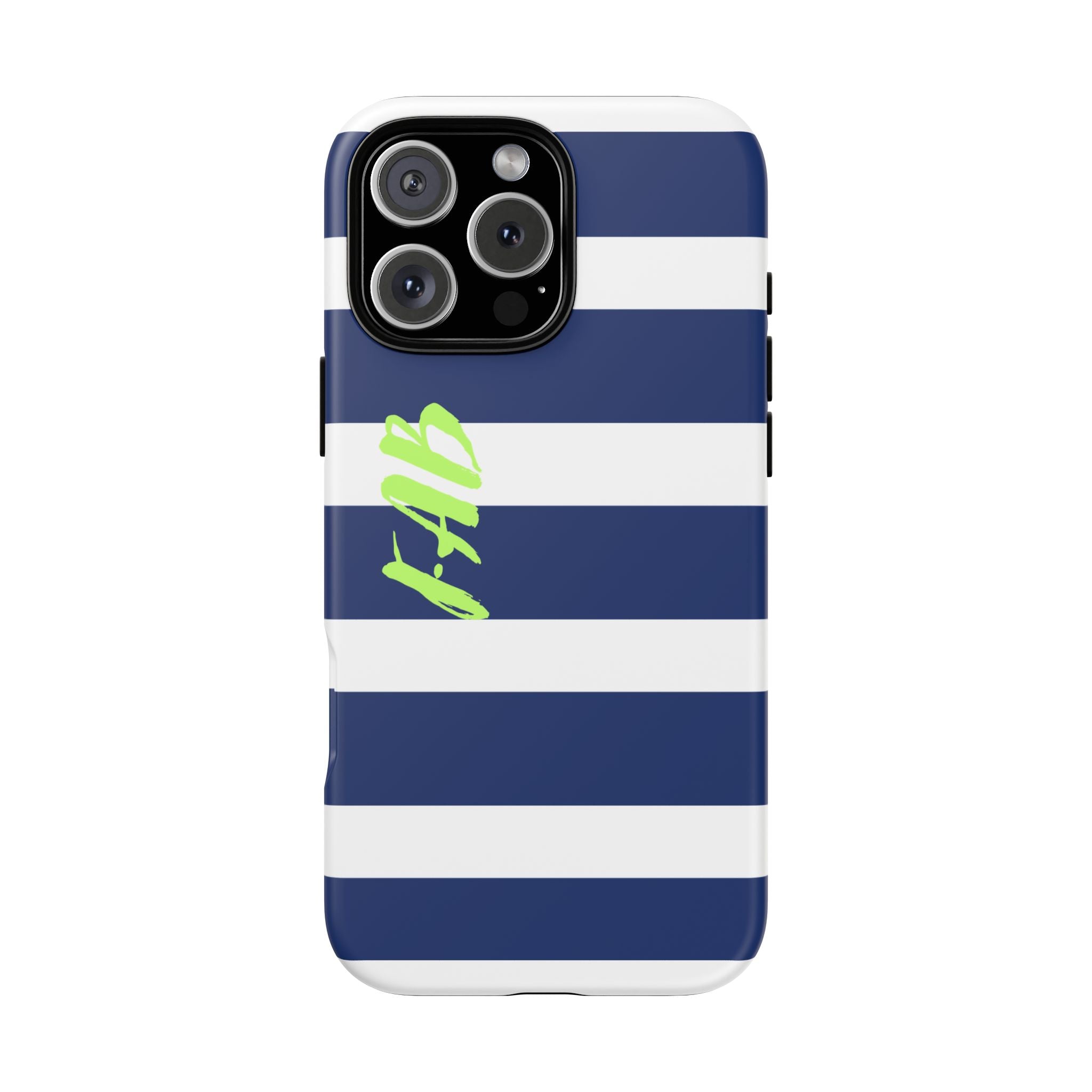 Navy Striped Tough Phone Case — 'Fab' Neon Script Protective Cover