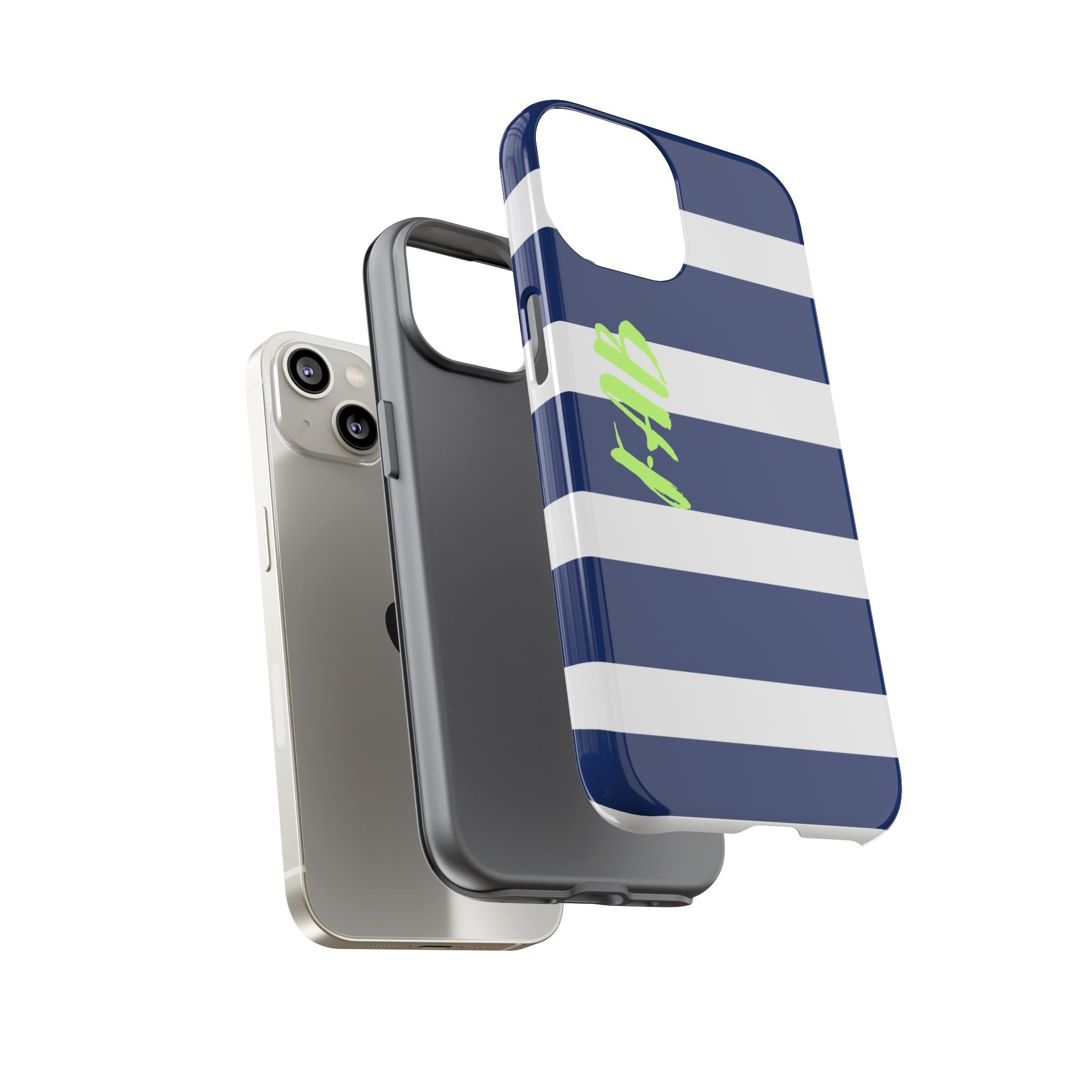 Navy Striped Tough Phone Case — 'Fab' Neon Script Protective Cover