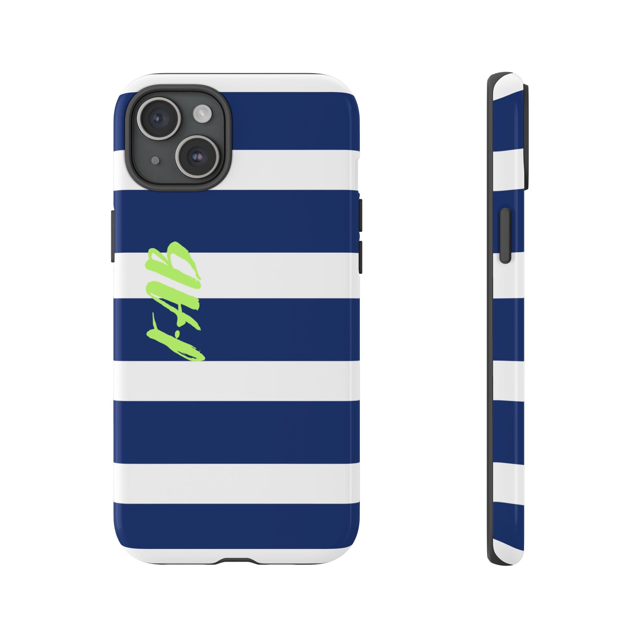 Navy Striped Tough Phone Case — 'Fab' Neon Script Protective Cover