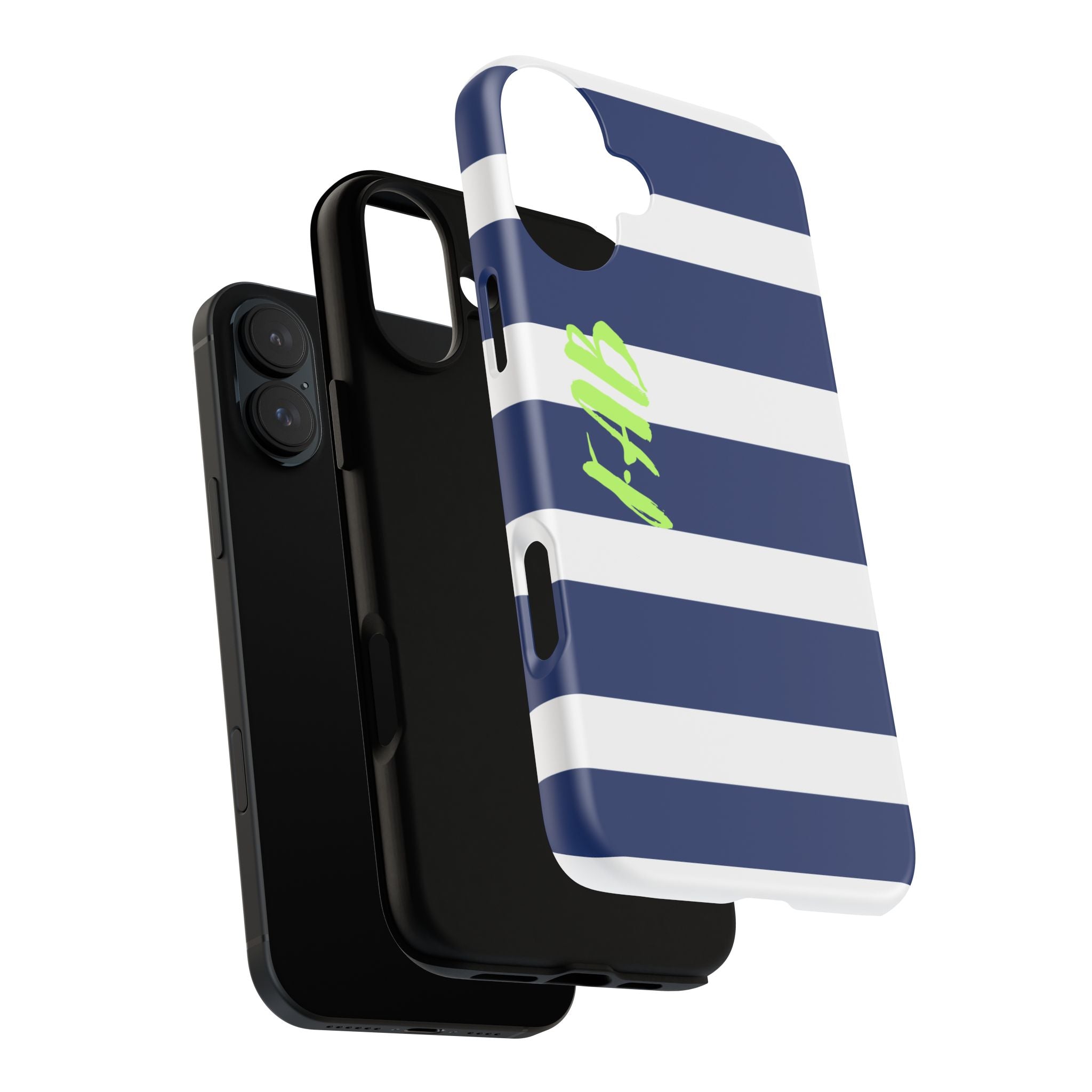 Navy Striped Tough Phone Case — 'Fab' Neon Script Protective Cover