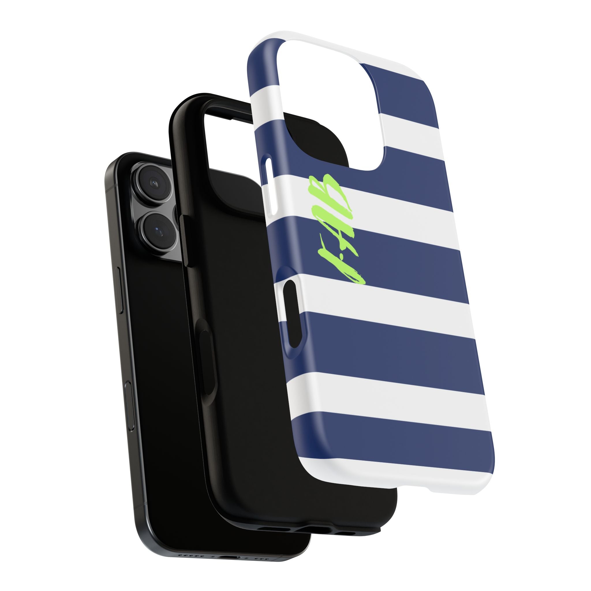 Navy Striped Tough Phone Case — 'Fab' Neon Script Protective Cover