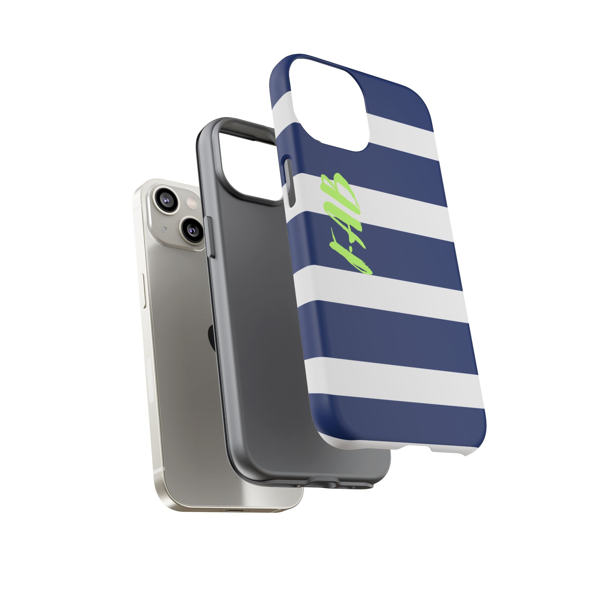 Navy Striped Tough Phone Case — 'Fab' Neon Script Protective Cover