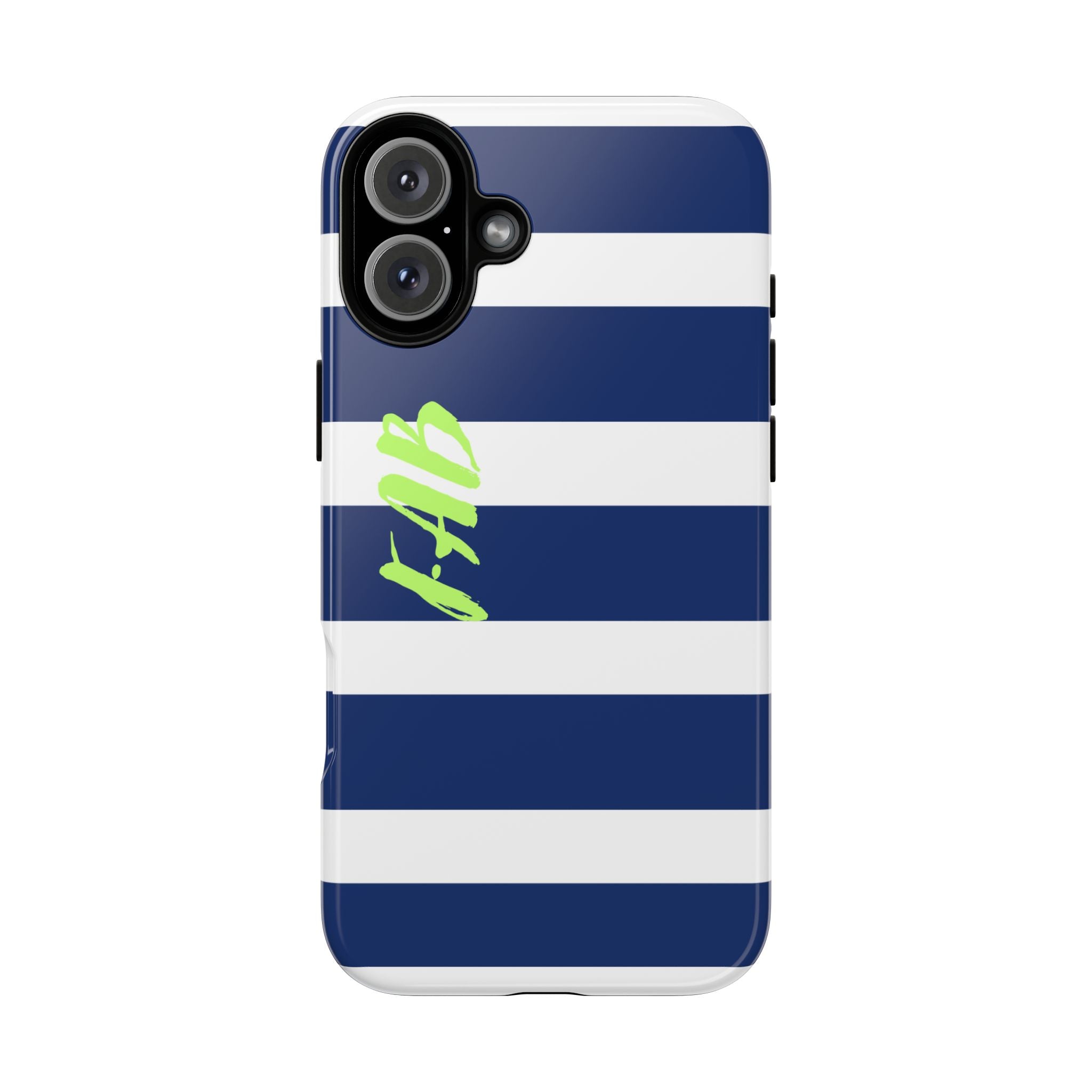 Navy Striped Tough Phone Case — 'Fab' Neon Script Protective Cover