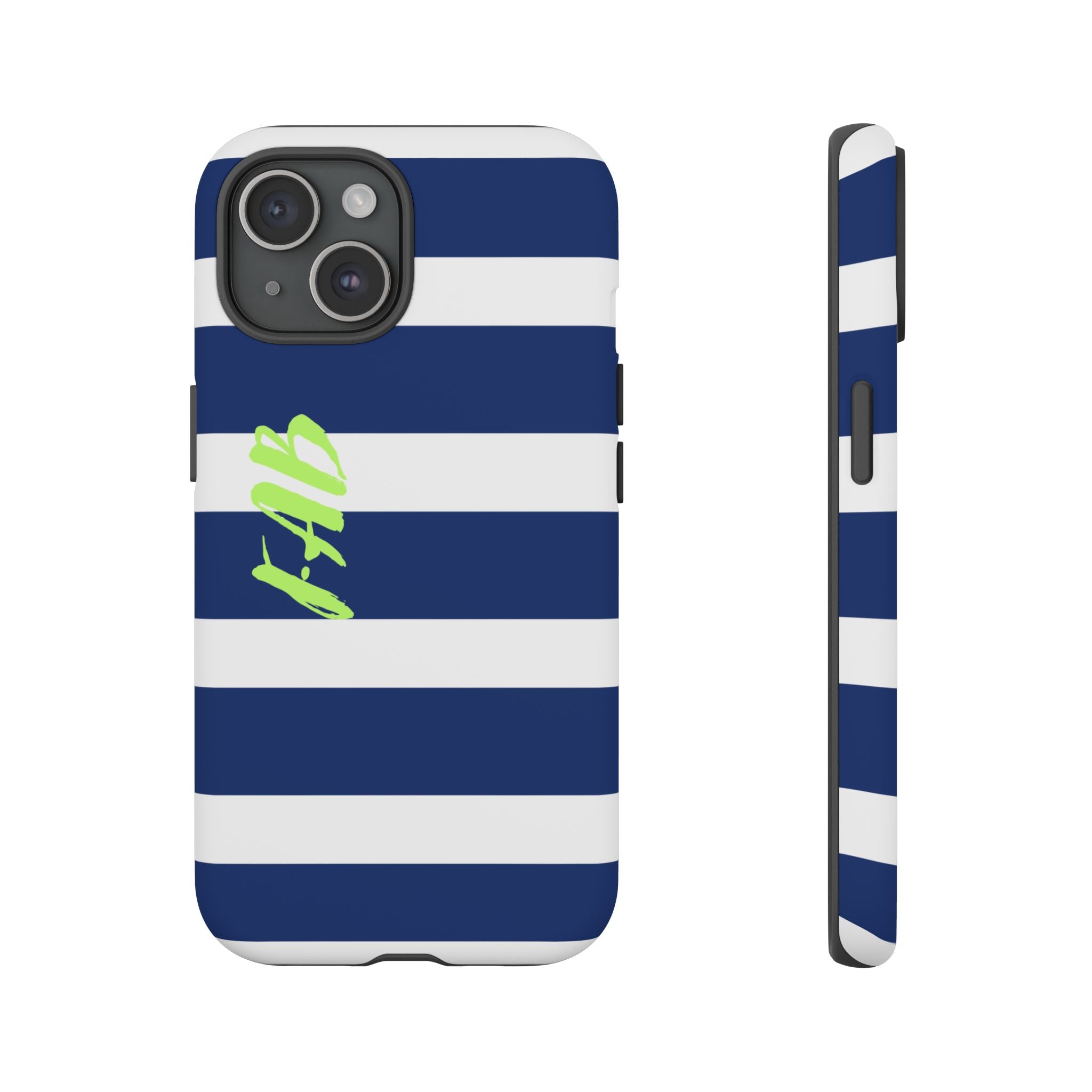 Navy Striped Tough Phone Case — 'Fab' Neon Script Protective Cover