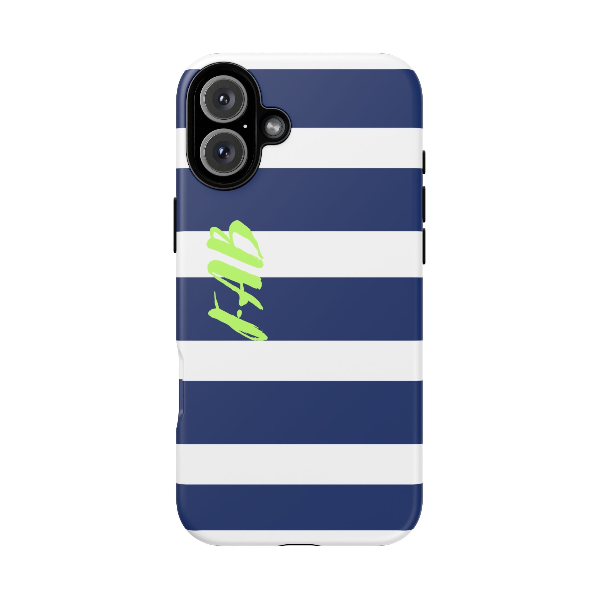 Navy Striped Tough Phone Case — 'Fab' Neon Script Protective Cover