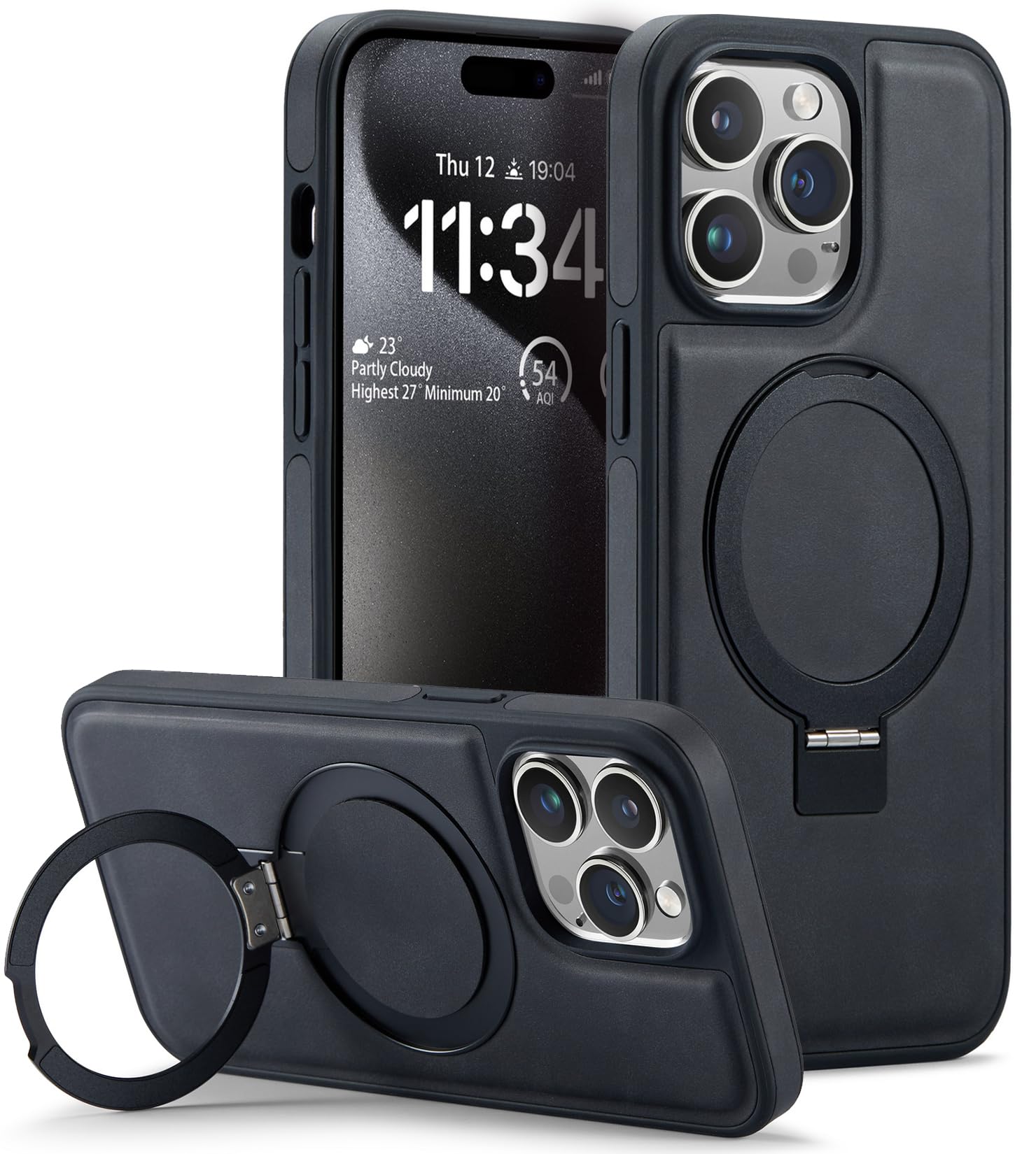 Casus Designed for iPhone 15 Pro Max Case Compatible with MagSafe Kickstand Vegan Leather Slim Classic Luxury Elegant Thin Protective Cover (2023) 6.7" (Black)