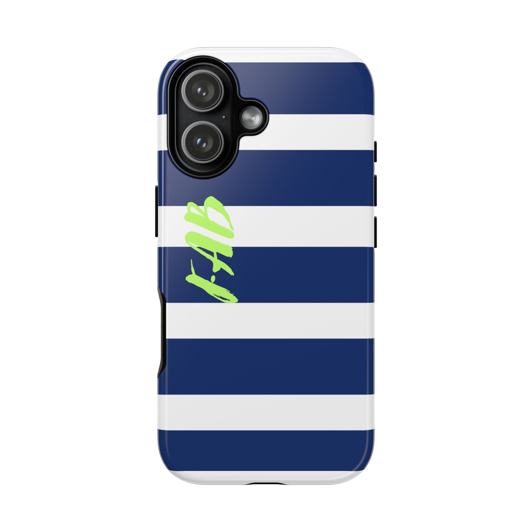Navy Striped Tough Phone Case — 'Fab' Neon Script Protective Cover