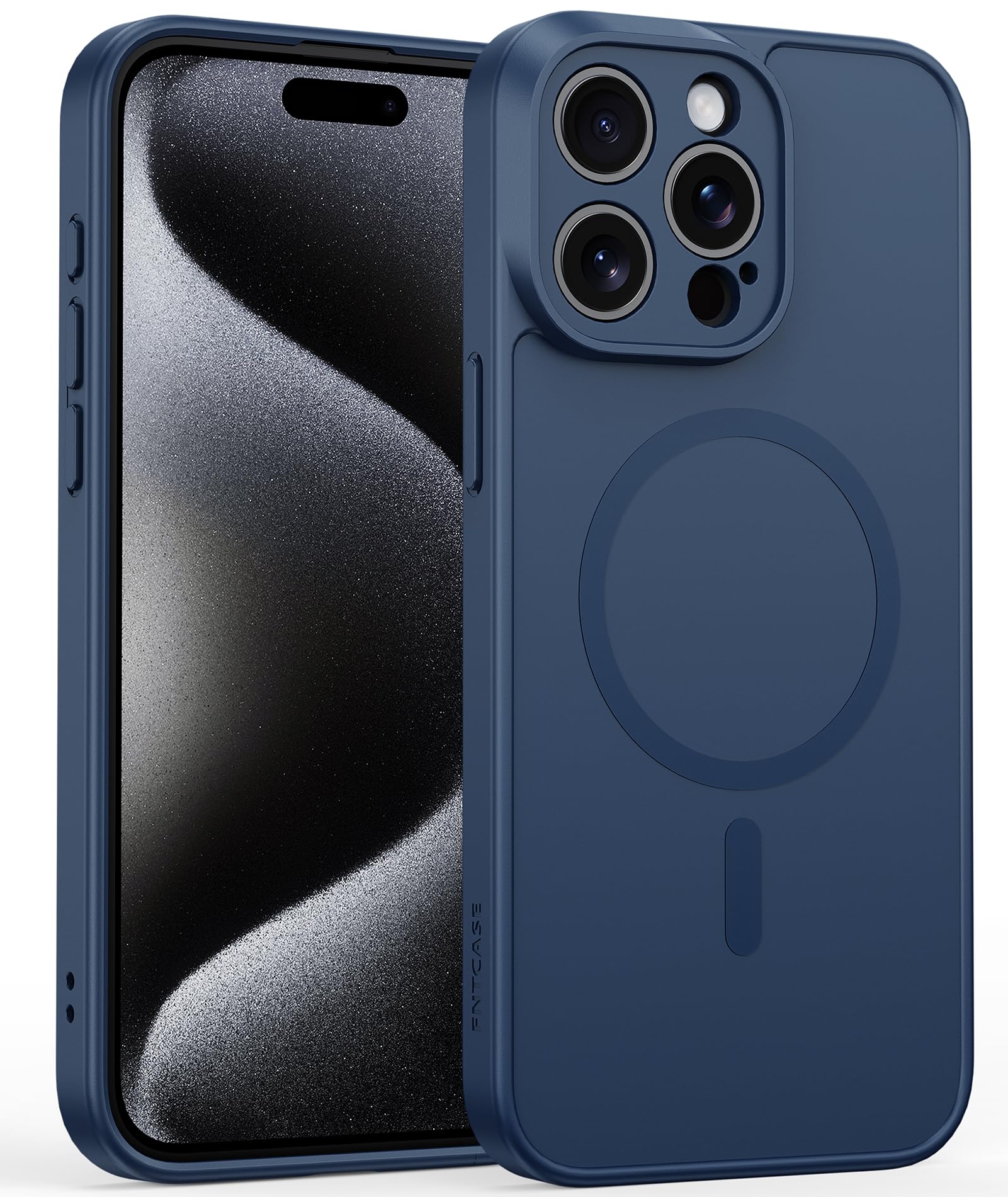 FNTCASE for iPhone 15 Pro Max Case: Magnetic Matte Slim Shockproof Full Covered Camera Protection Phone Cover - Military Drop Proof Anti-Scratch Durable Silicone Protective Cases (6.7 Inch/Blue)