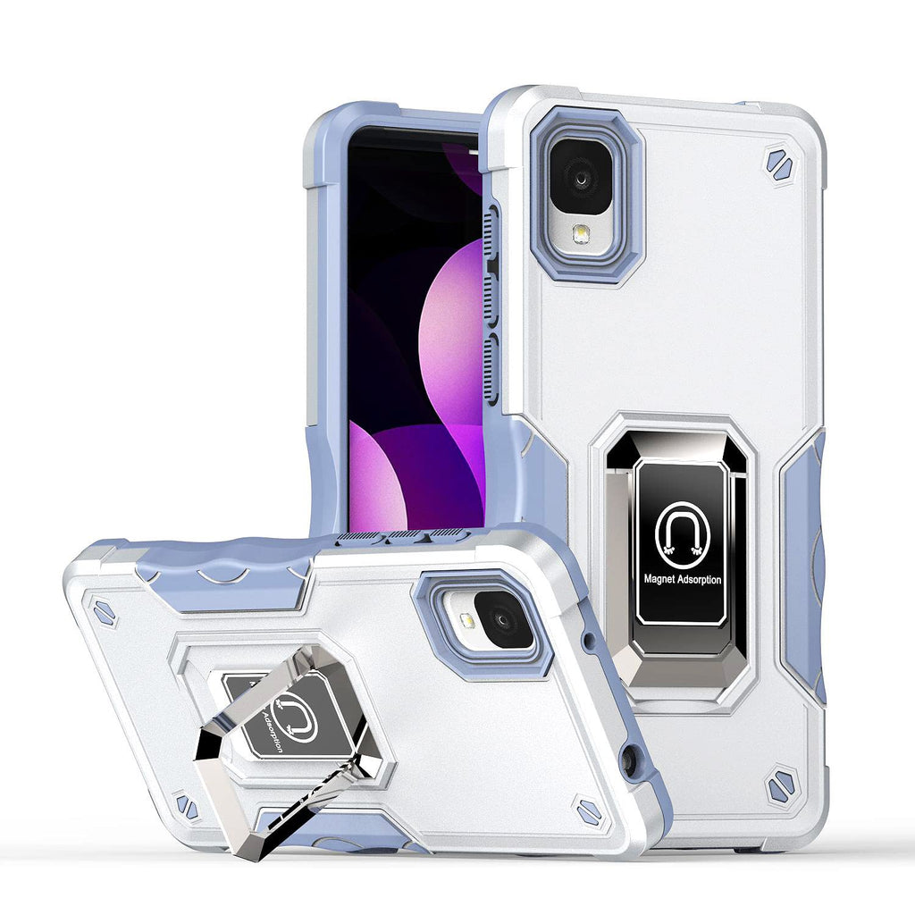 Rosebono Compatible with TCL ION Z Case Hybrid Metal Ring Magnetic Support Kickstand Protective Defender Armor Cover Case (White)