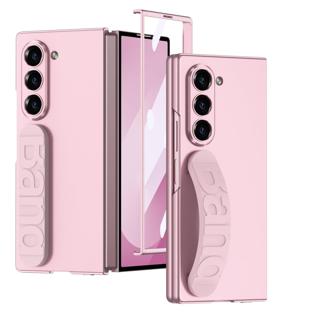 SHIEID Galaxy Z Fold 6 Case with Silicone Grip Finger Strap Built-in Screen Protector and Matte Finish - Slim Protective Cover for Samsung Z Fold 6 Phone Case Pink