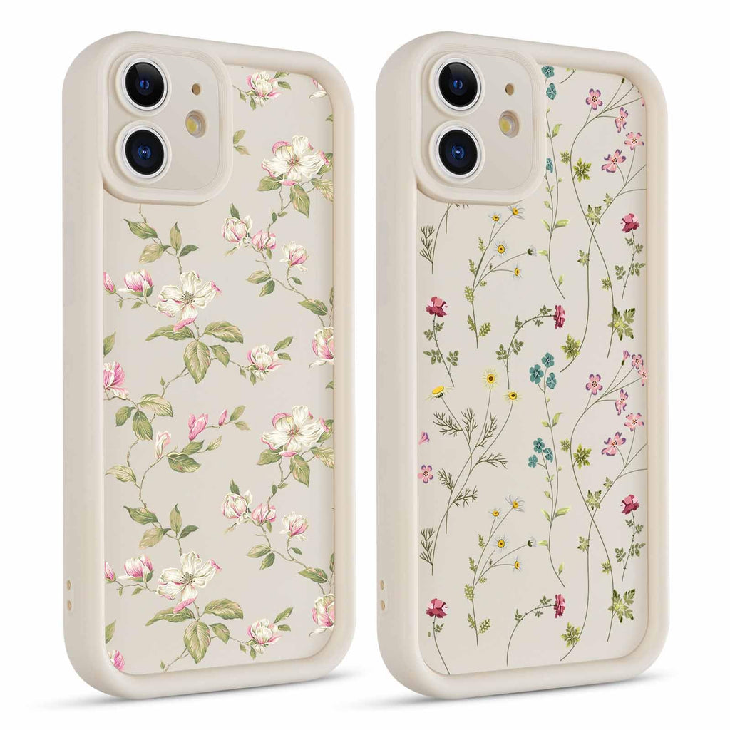 Yomjew 2 Pack Cute Case for iPhone 12 6.1" Flower Floral Silicone Matte Full Camera Lens Pattern Aesthetic Design Soft Slim Frame Protective Shockproof TPU Phone Cover for Women Girl-Flower Floral 03