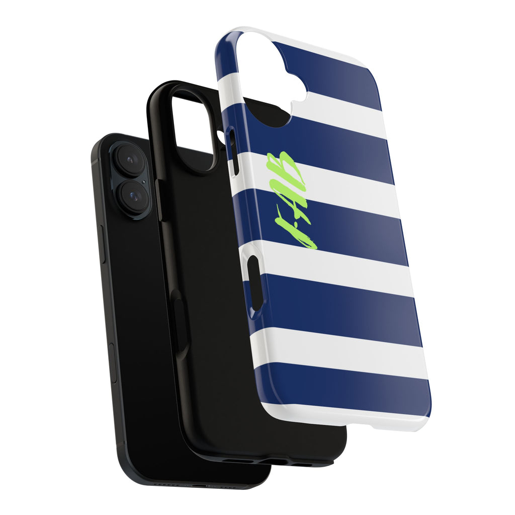 Navy Striped Tough Phone Case — 'Fab' Neon Script Protective Cover