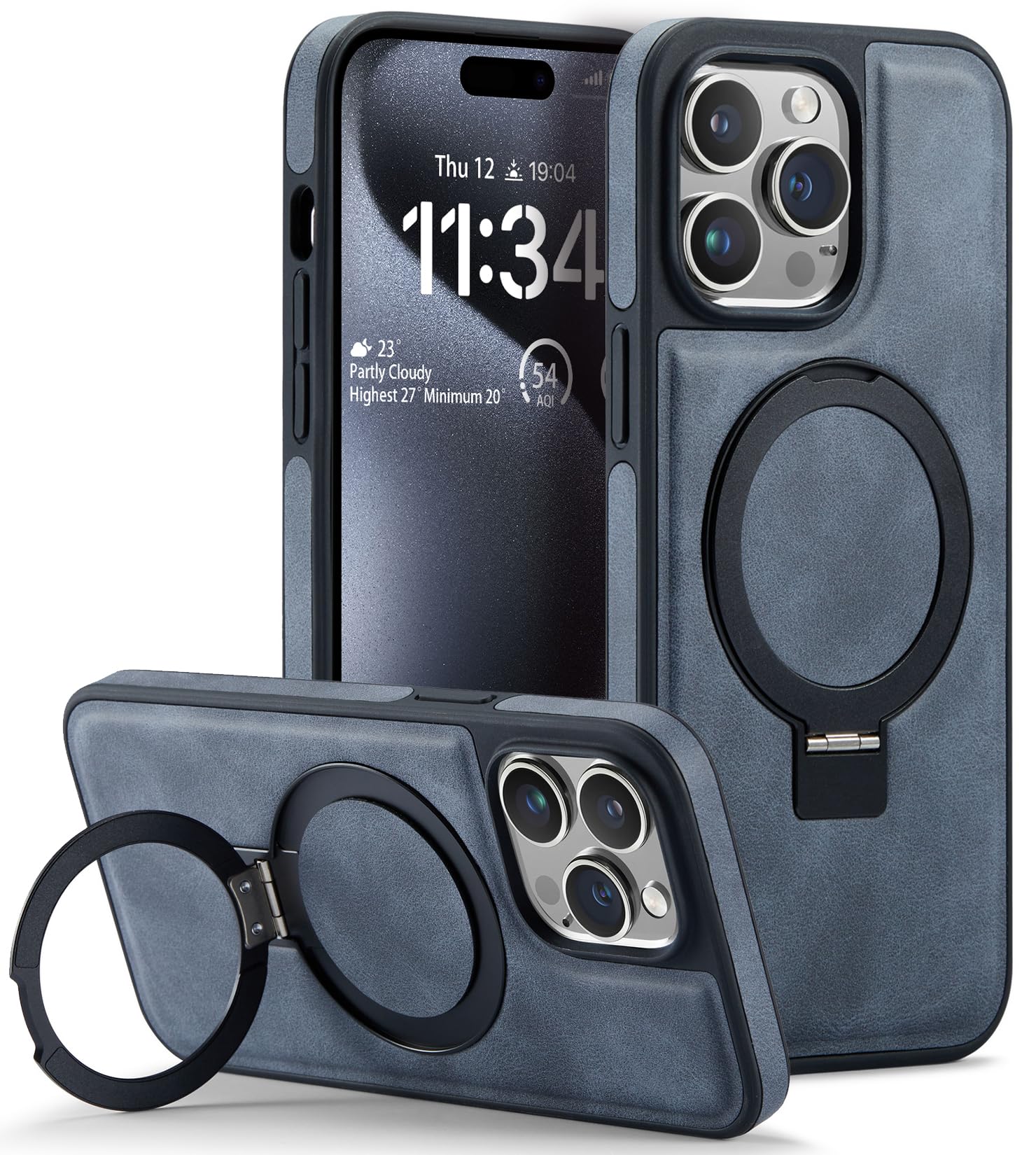Casus Designed for iPhone 15 Pro Max Case Compatible with MagSafe Kickstand Vegan Leather Slim Classic Luxury Elegant Thin Protective Cover (2023) 6.7" (Black)