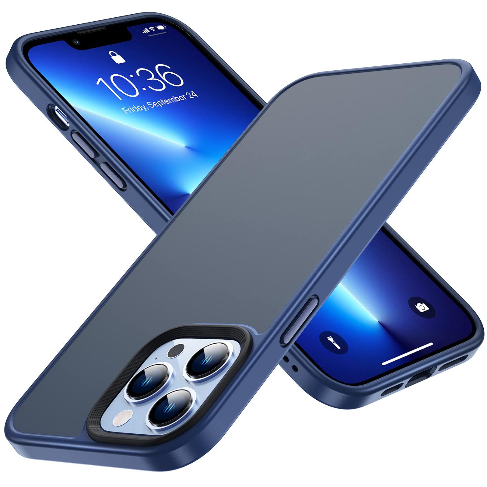 yootech Shockproof Compatible with iPhone 13 Pro Case 6.1 inch DIY Button Colors Translucent Matte Hard PC Back & Soft Silicone Edges Slim Phone Case (Blue)