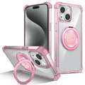 ZinLyuen for iPhone 15 Plus Case 360 Rotatable Magnetic Ring Holder Compatible with MagSafe Military Grade Shockproof Clear Case for 15 PlusPink