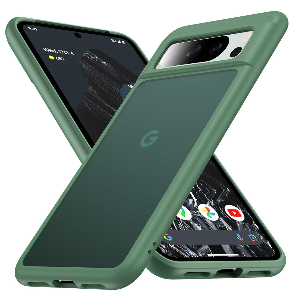 FNDMIL for Google Pixel 8 Pro Case Wireless Charging [Translucent Matte][Anti-Fingerprint][Military Protection] Hard Case with Soft Silicone Bumper for Google Pixel 8 Pro Phone Case Slim 6.7Green