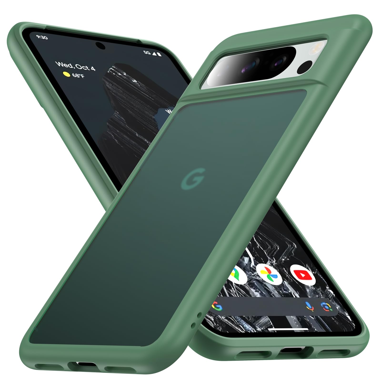 FNDMIL for Google Pixel 8 Pro Case Wireless Charging [Translucent Matte][Anti-Fingerprint][Military Protection] Hard Case with Soft Silicone Bumper for Google Pixel 8 Pro Phone Case Slim 6.7Green
