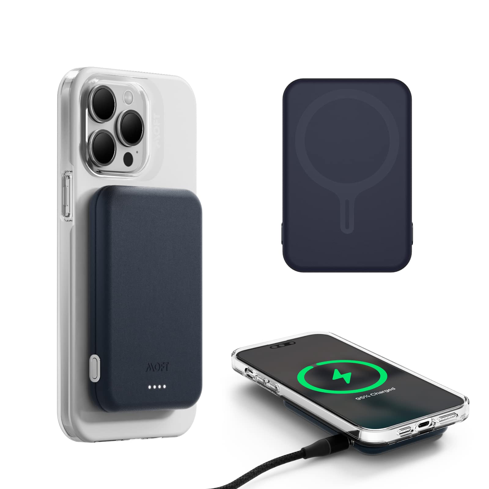 MOFT Magnetic Power Bank Lightweight and Stackable Wireless Charger with Magnetic USB-C Cable for iPhone 14/13/12 SeriesDeep Blue
