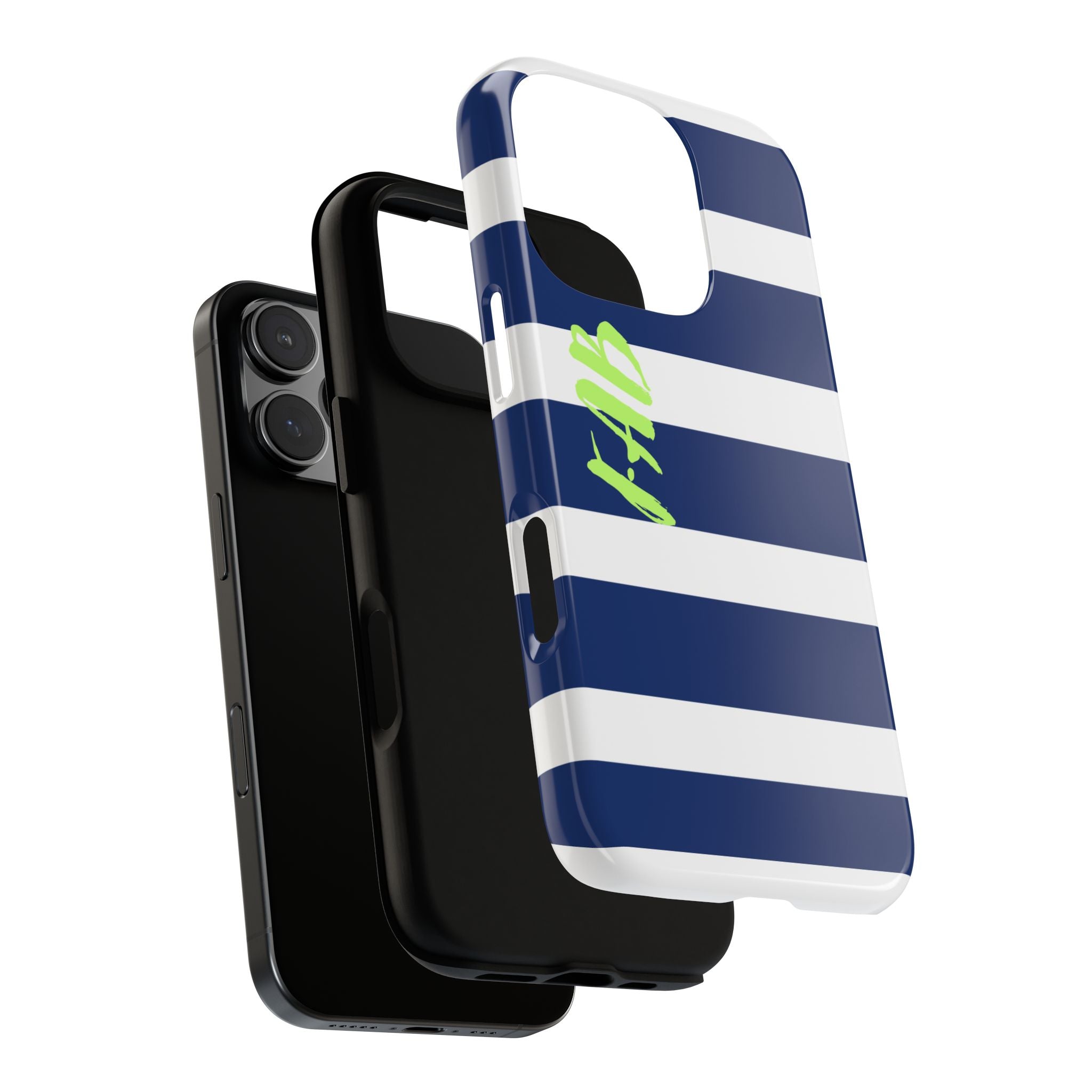 Navy Striped Tough Phone Case — 'Fab' Neon Script Protective Cover