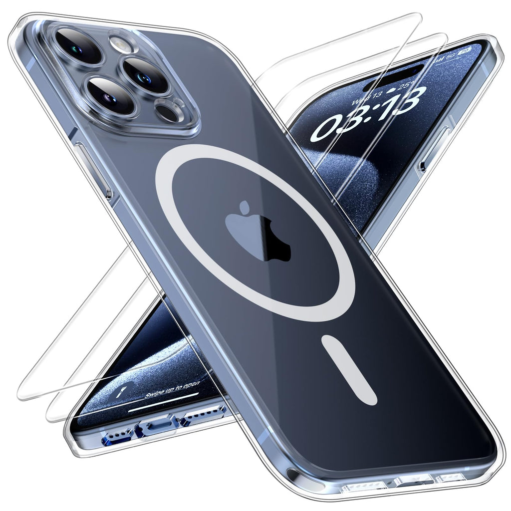 TOCOL Magnetic for iPhone 15 Pro Max Case Clear Upgraded [Full Camera Protection] [Compatible with MagSafe] [Non-Yellowing] Phone Bumper 6.7-Inch (Clear)