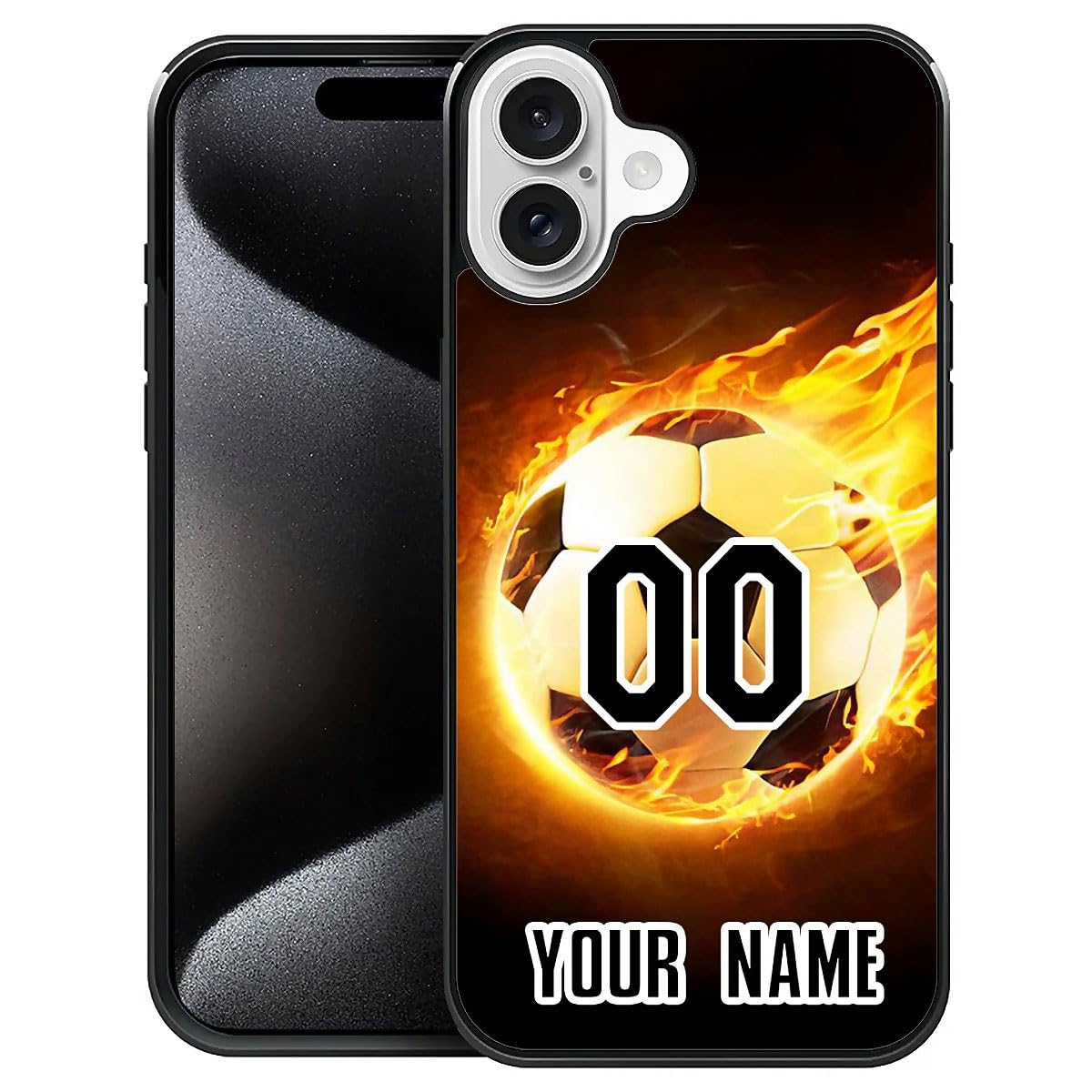 DAIZAG Case Compatible with for iPhone 16 Personalized Fire Football Phone Case Custom Your Name Customized Sport Phone Case for Men Boy Gift Case for iPhone 16