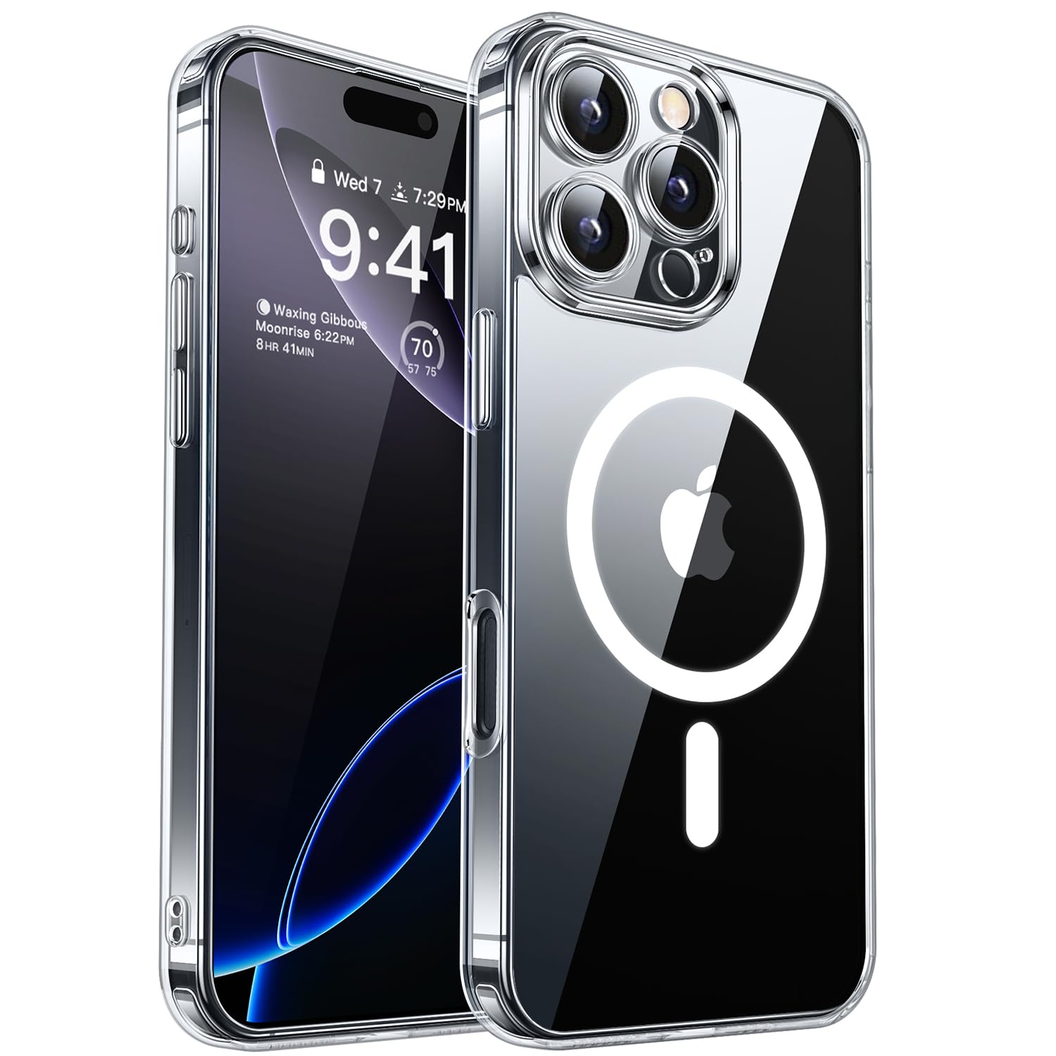 CANSHN Magnetic for iPhone 15 Pro Case Clear, Upgraded [Full Camera Protection] [Compatible with Magsafe] Non-Yellowing Protective Shockproof Bumper Phone Case 6.1 inch - Clear
