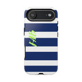 Navy Striped Tough Phone Case — 'Fab' Neon Script Protective Cover