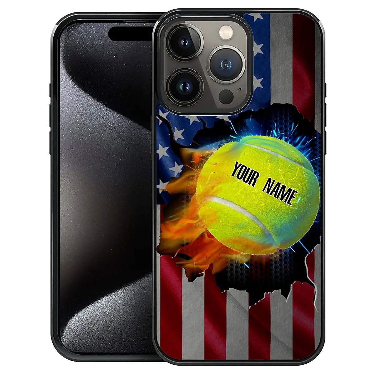 DAIZAG Case Compatible with for iPhone 16 Pro Max Personalized Classic Tennis US Flag Gift Phone Case Custom Your Name Customized Sport Phone Case for Men Boy Gift Case for iPhone 16 Pro Max