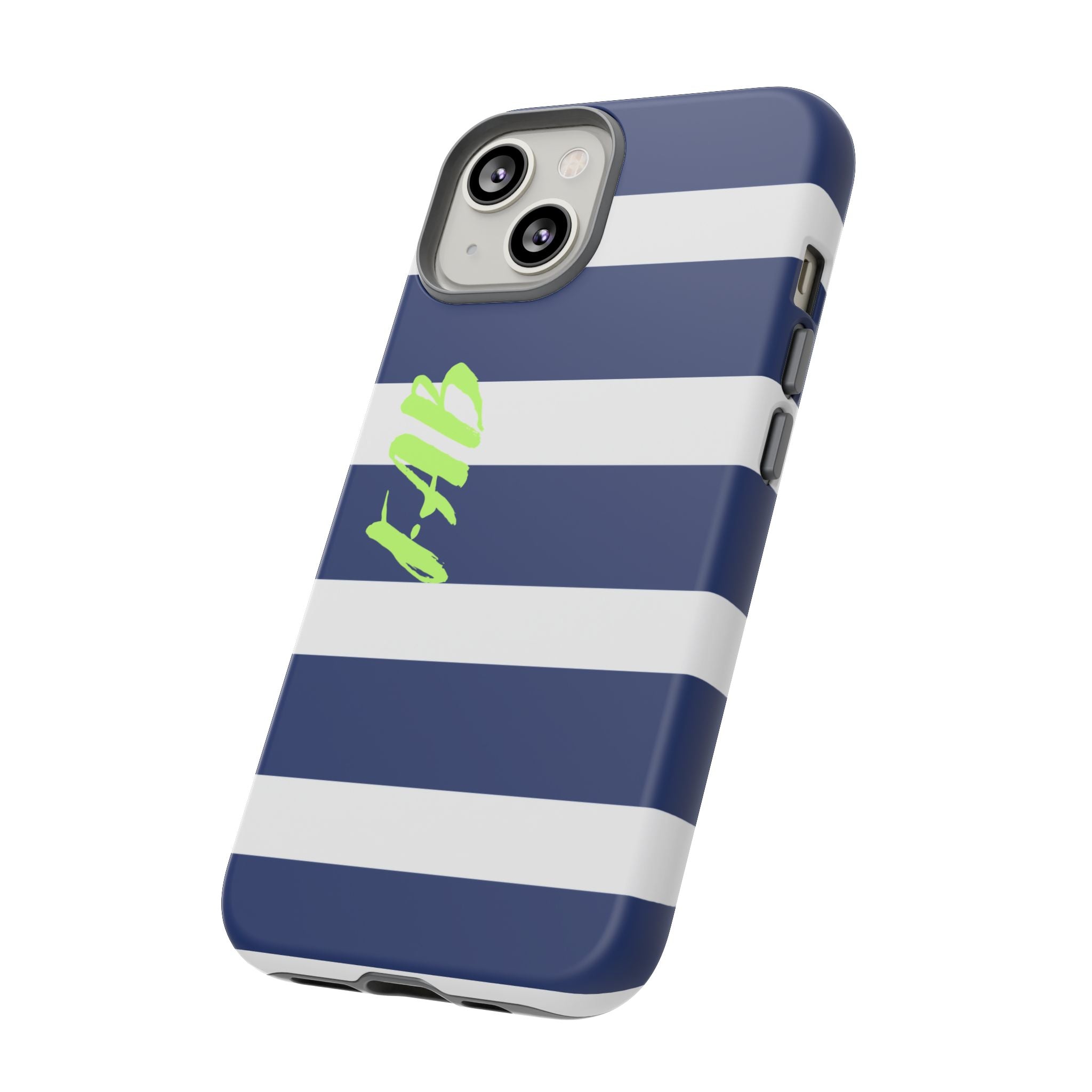 Navy Striped Tough Phone Case — 'Fab' Neon Script Protective Cover