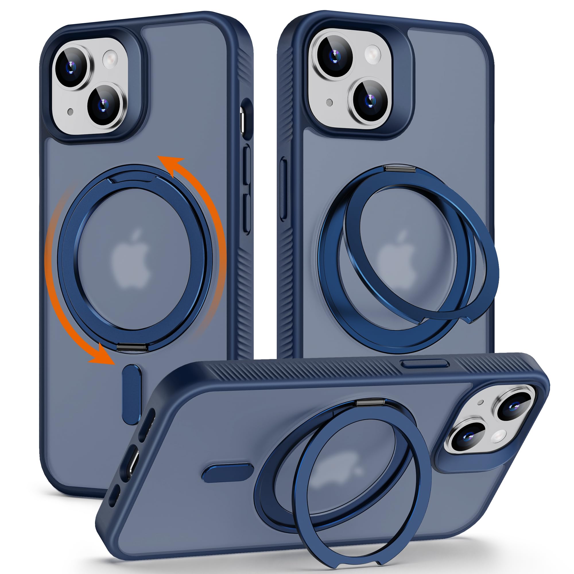 360° Rotatable Magnetic Ring Kickstand for iPhone 12/12 Pro Case [Non-Slip Texture Edge] [Compatible with MagSafe] [Military Shockproof] Translucent Matte Soft Silicone Bumper Slim Cover, 6.1'', Blue
