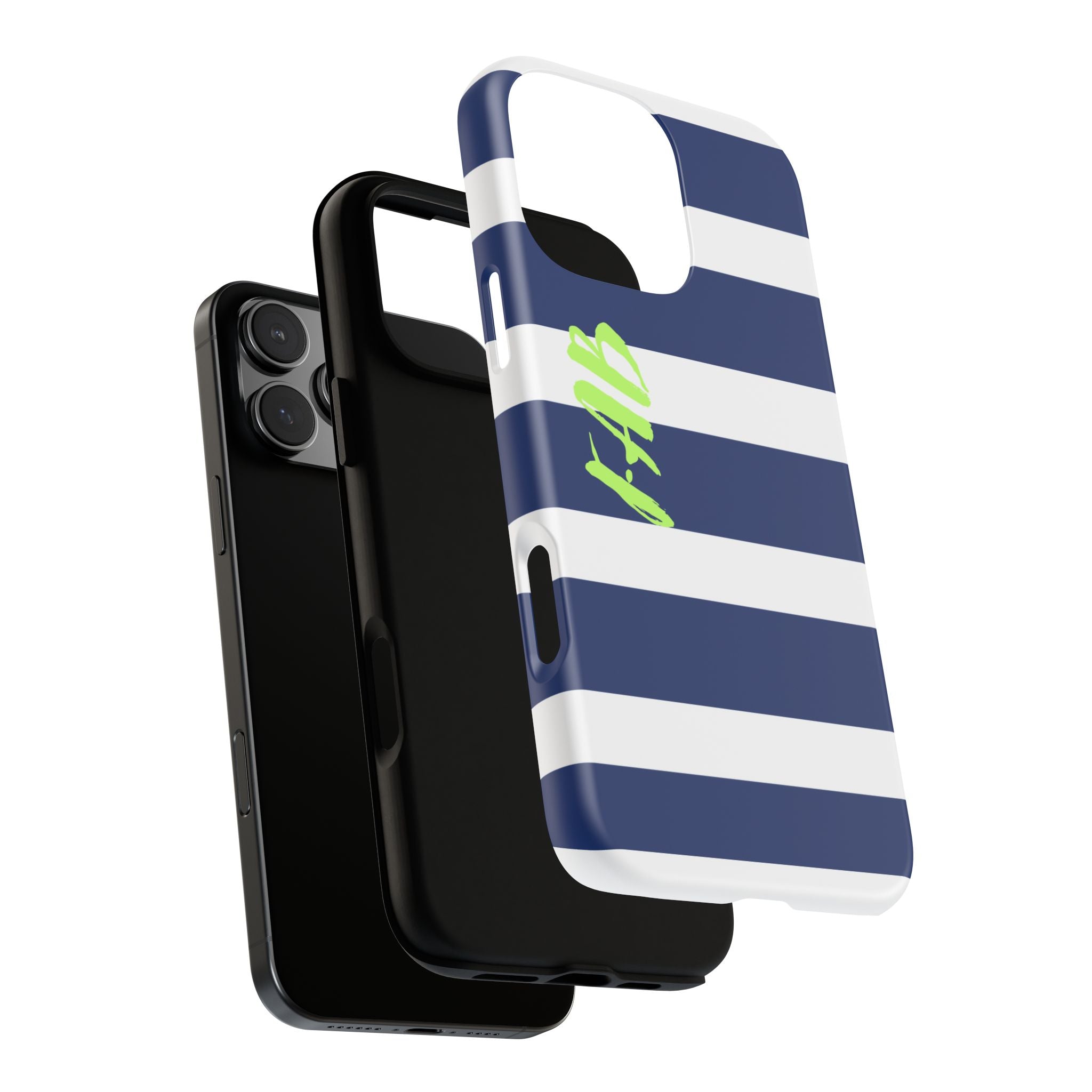 Navy Striped Tough Phone Case — 'Fab' Neon Script Protective Cover