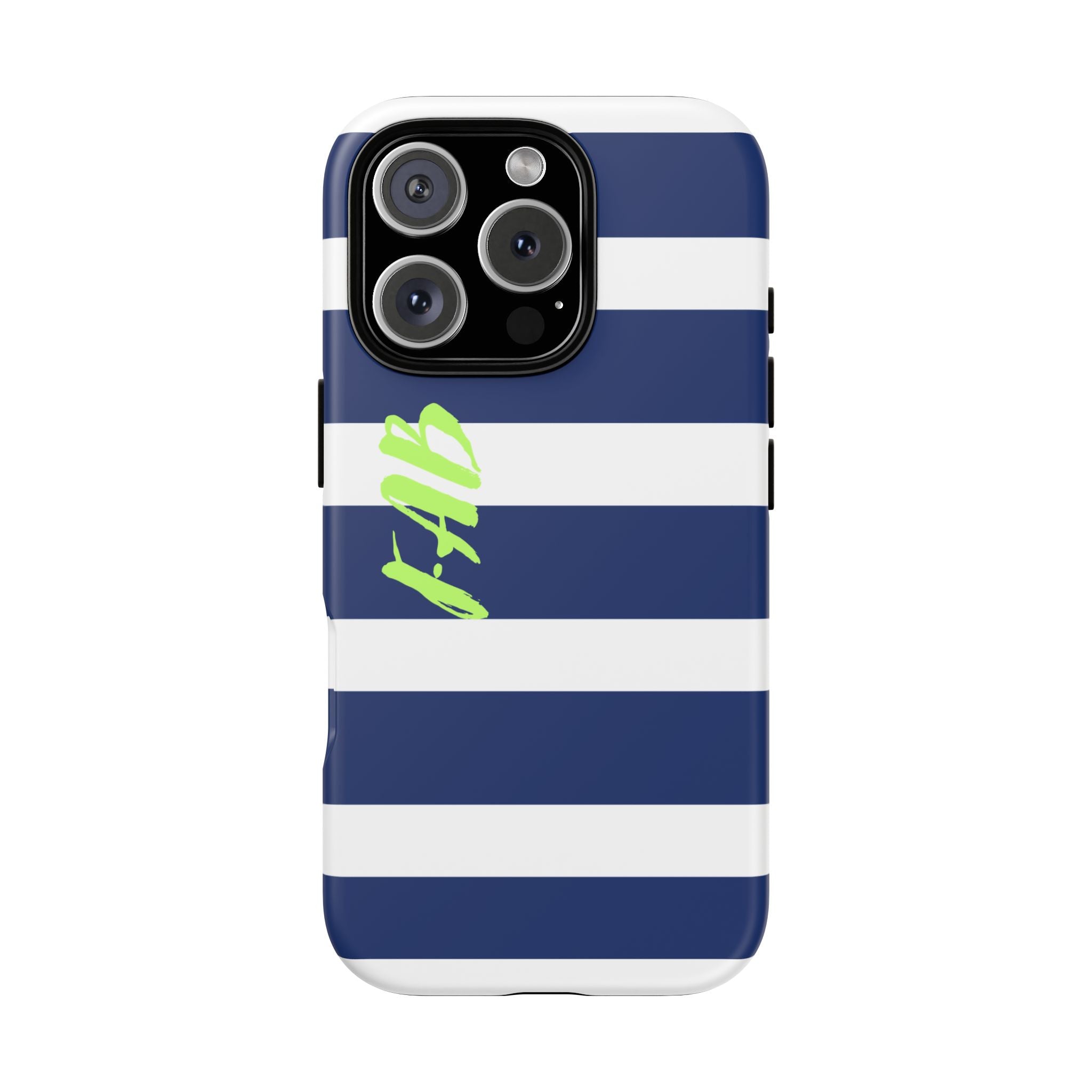Navy Striped Tough Phone Case — 'Fab' Neon Script Protective Cover