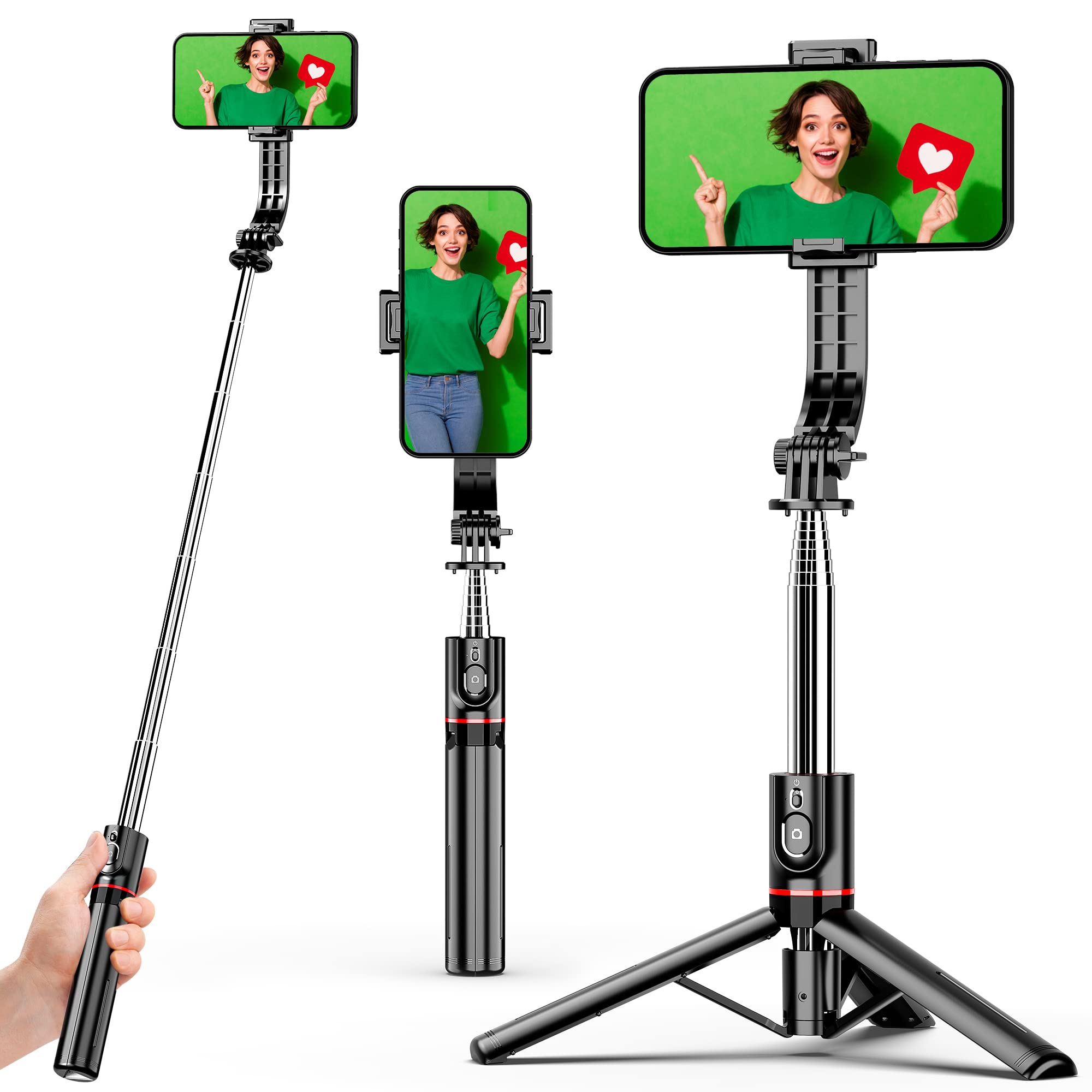 Portable 44 Inch Selfie Stick Phone Tripod with Wireless Remote Extendable Smartphone Tripod Stand 360 Rotation Compatible with iPhone 14 13 12 11 pro Xs Max Xr X 8 7 Android Samsung Smartphone