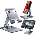 nediea Cell Phone Stand for Desk Foldable Mobile Phone Stand 360 Degree Rotation Aluminum Phone Holder Compatible with iPhone and Other 4-12.9 Inches Smartphones and Tablets (Gray)