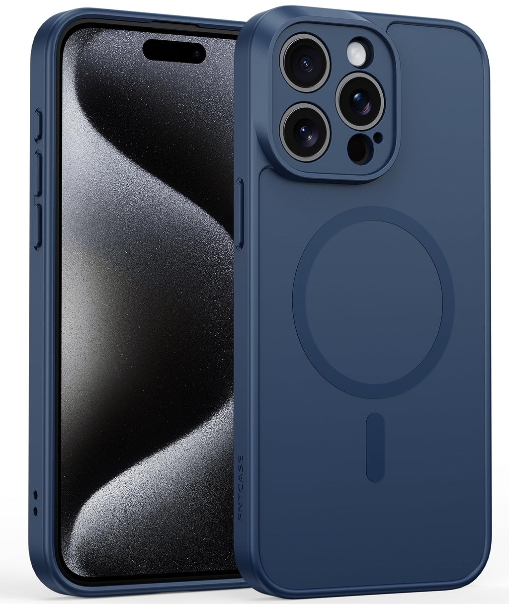 FNTCASE for iPhone 15 Pro Max Case: Magnetic Matte Slim Shockproof Full Covered Camera Protection Phone Cover - Military Drop Proof Anti-Scratch Durable Silicone Protective Cases (6.7 Inch/Blue)