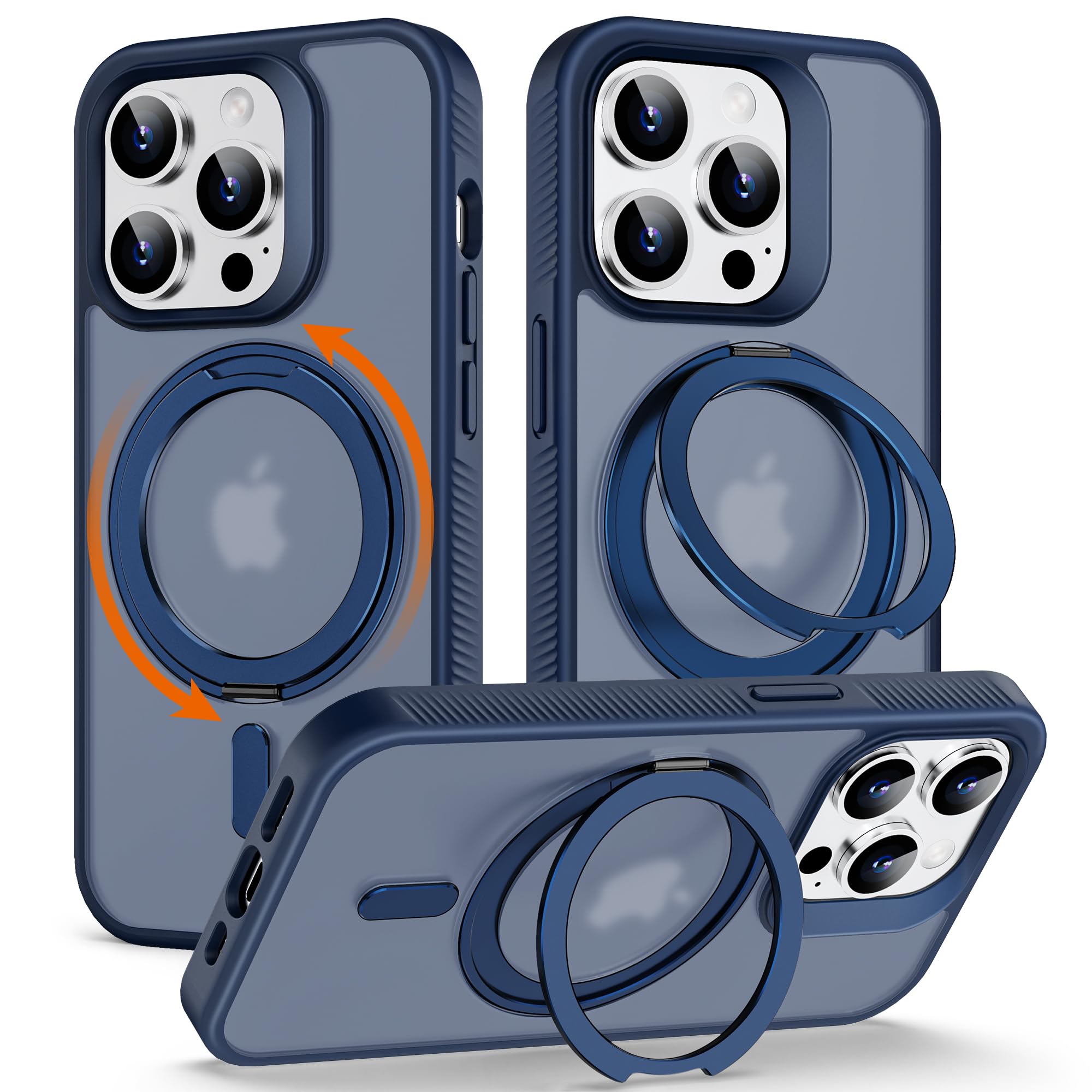 360° Rotatable Magnetic Ring Kickstand for iPhone 12/12 Pro Case [Non-Slip Texture Edge] [Compatible with MagSafe] [Military Shockproof] Translucent Matte Soft Silicone Bumper Slim Cover, 6.1'', Blue