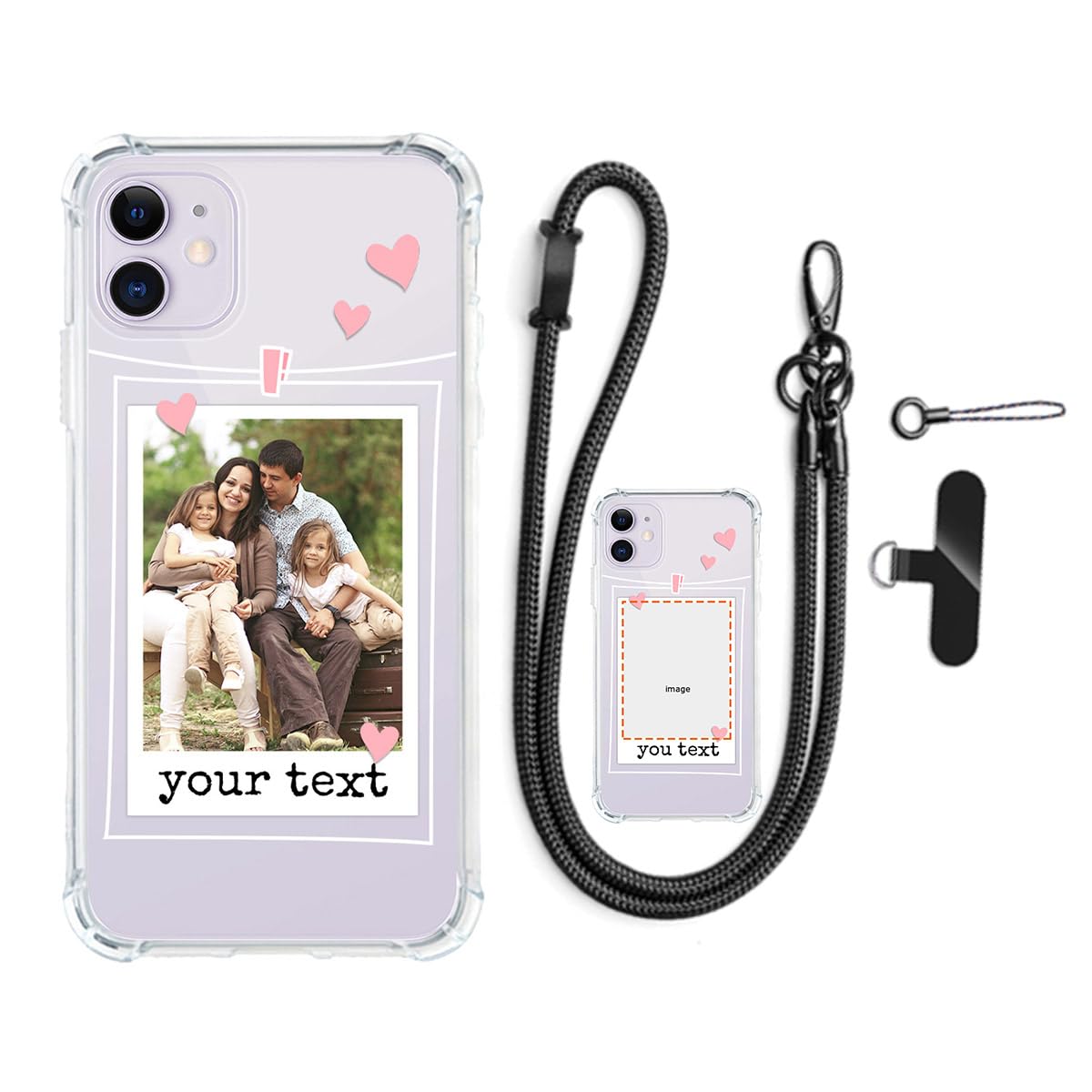 Klsify Custom Multi Photos Collage Phone Case for iPhone 11 Customized Personalized Image Text Picture Shockproof Corner Airbag Clear Soft Cover with Lanyard Anti-Theft Strap