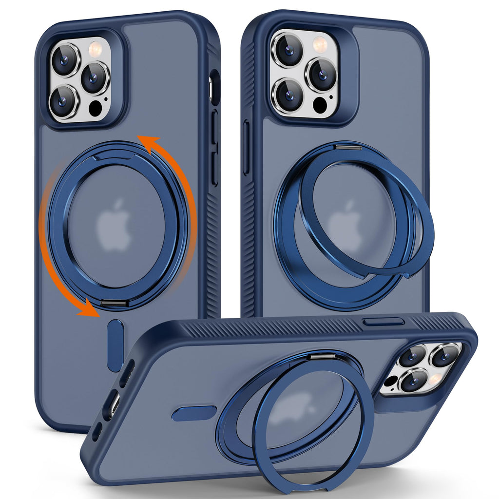 360° Rotatable Magnetic Ring Kickstand for iPhone 12/12 Pro Case [Non-Slip Texture Edge] [Compatible with MagSafe] [Military Shockproof] Translucent Matte Soft Silicone Bumper Slim Cover, 6.1'', Blue