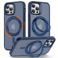 360° Rotatable Magnetic Ring Kickstand for iPhone 12/12 Pro Case [Non-Slip Texture Edge] [Compatible with MagSafe] [Military Shockproof] Translucent Matte Soft Silicone Bumper Slim Cover, 6.1'', Blue
