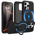 X-level Magnetic Case for iPhone 16 Pro Max with 360° Rotating Ring Stand Compatible Magsafe [Screen Protectors] Silicone Slim Matte Anti-Fingerprint Shockproof Phone Case for 16 Pro Max Black