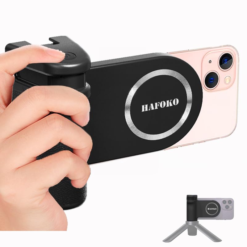Magnetic Camera Bracket Smartphone Camera Shutter CapGrip Selfie Handle Grip Tripod Mount w 1/4" Cold Shoe Detachable Bluetooth Wireless Remote Control Compatible for iPhone All Phones Shooting