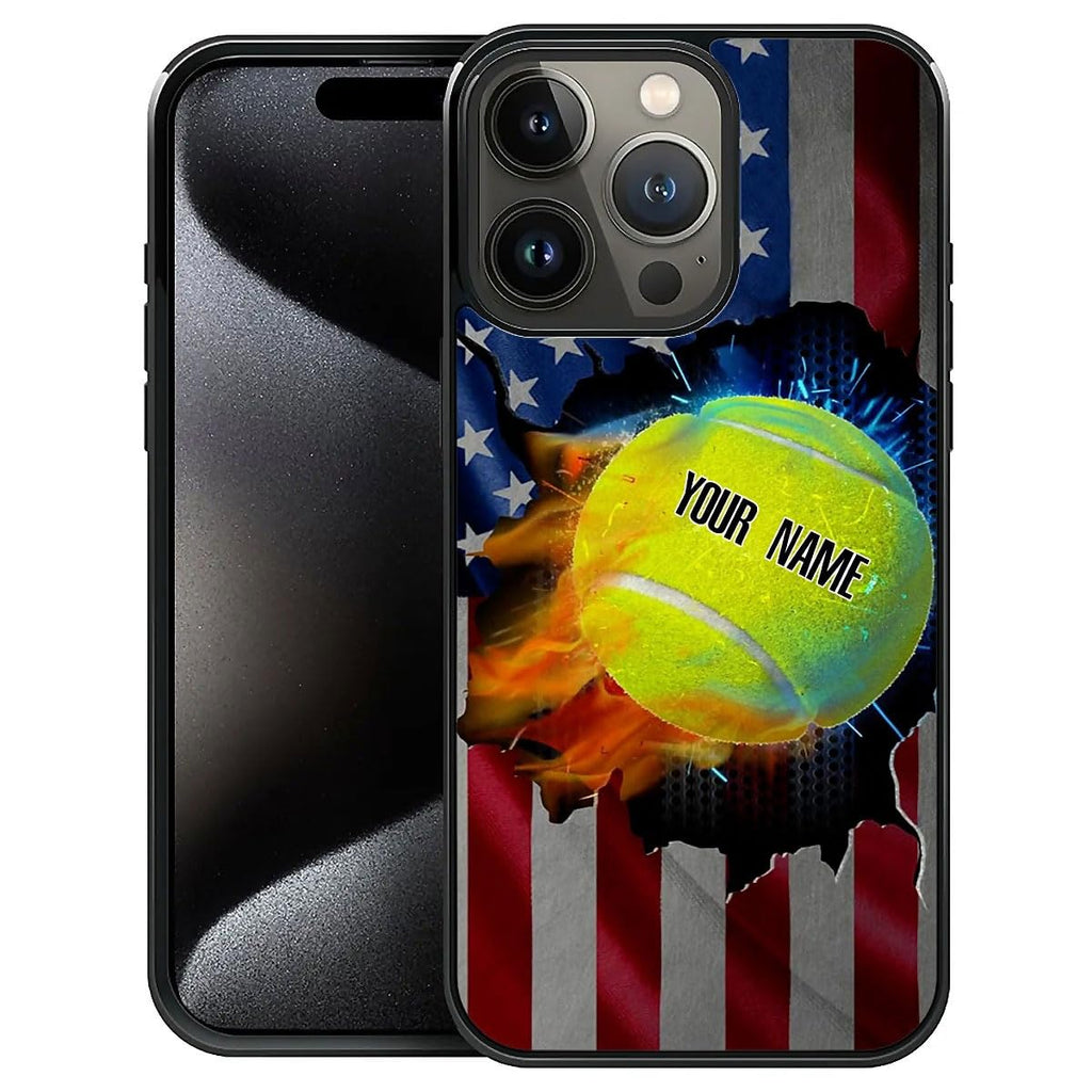 DAIZAG Case Compatible with for iPhone 16 Pro Max Personalized Classic Tennis US Flag Gift Phone Case Custom Your Name Customized Sport Phone Case for Men Boy Gift Case for iPhone 16 Pro Max